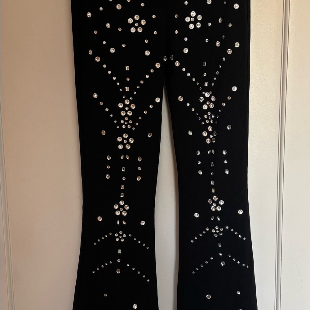 Cynthia Rowley Black Mesh Trousers with Crystal Details - Picture 3 of 5